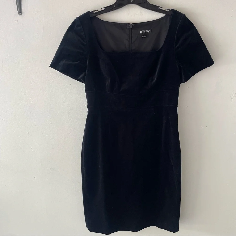 J. Crew square neck sheath dress in stretch velvet black 37517 - Picture 2 of 13